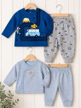 Carter’s Baby Boy 3M Outfit Bundle Blue Car Set + Striped Bear Set